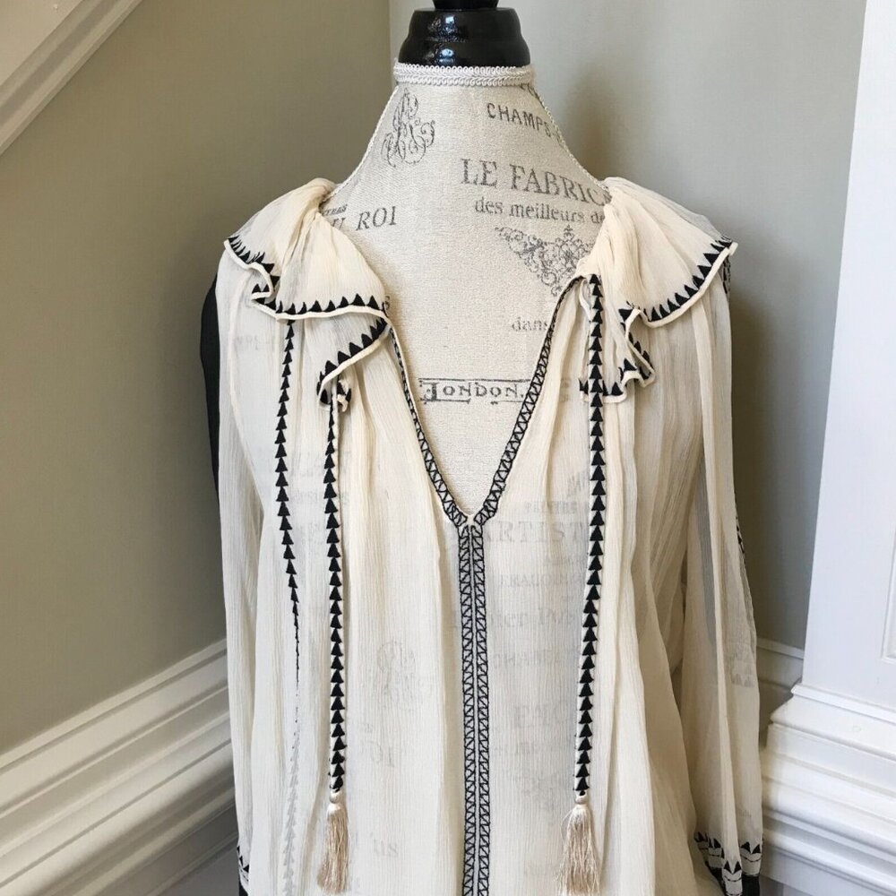 Ulla Johnson Cream and Black Peasant Blouse - Picture 4 of 13